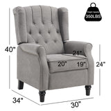 EBELLO Pushback Recliner Chair, Fabric Armchair Push Back Recliner with Rivet Decoration, Mid Century Wingback Accent Chair for Living Room, Bedroom, Grey EBELLO
