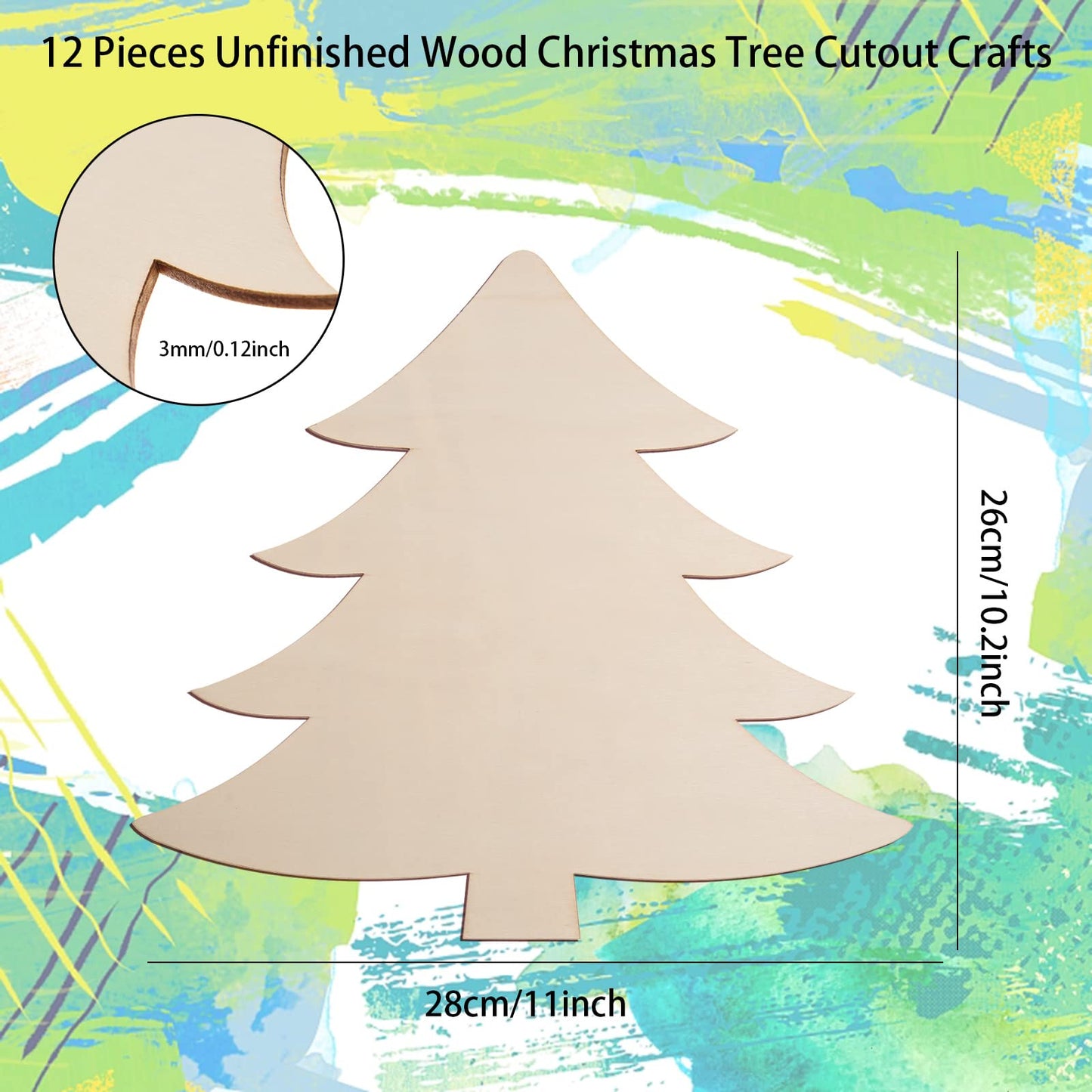 12 Pack Wooden Christmas Tree Cutouts for Crafts- 10 x 11 x 1/8 Inch- Christmas Unfinished Wooden Ornaments- Wood Tree Shapes for Xmas Party Decoration Supplies, Door Signs, Painting, Staining