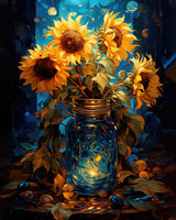 TUMOVO Paint by Number for Adults DIY Paint by Numbers Sunflowers in a Glass Jar Night Sky Abstract Paint by Numbers for Beginners Oil Hand Painting by Numbers Home Wall Decor Art Crafts 16x20 inch TUMOVO
