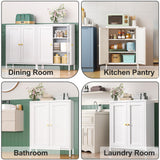 YAUWOH Metal Bathroom Storage Cabinet, Metal Storage Cabinet with 2 Adjustable Shelves & 2 Doors,Freestanding Sideboard Cabinet for Small Spaces, Living Room, Home Office, Dining Room,White YAUWOH