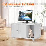 QuicMiou Cat Litter Box Enclosure, Hidden Litter Box Furniture Washroom Storage Cabinet, Modern Cat House with Scratche Pad (White) QuicMiou