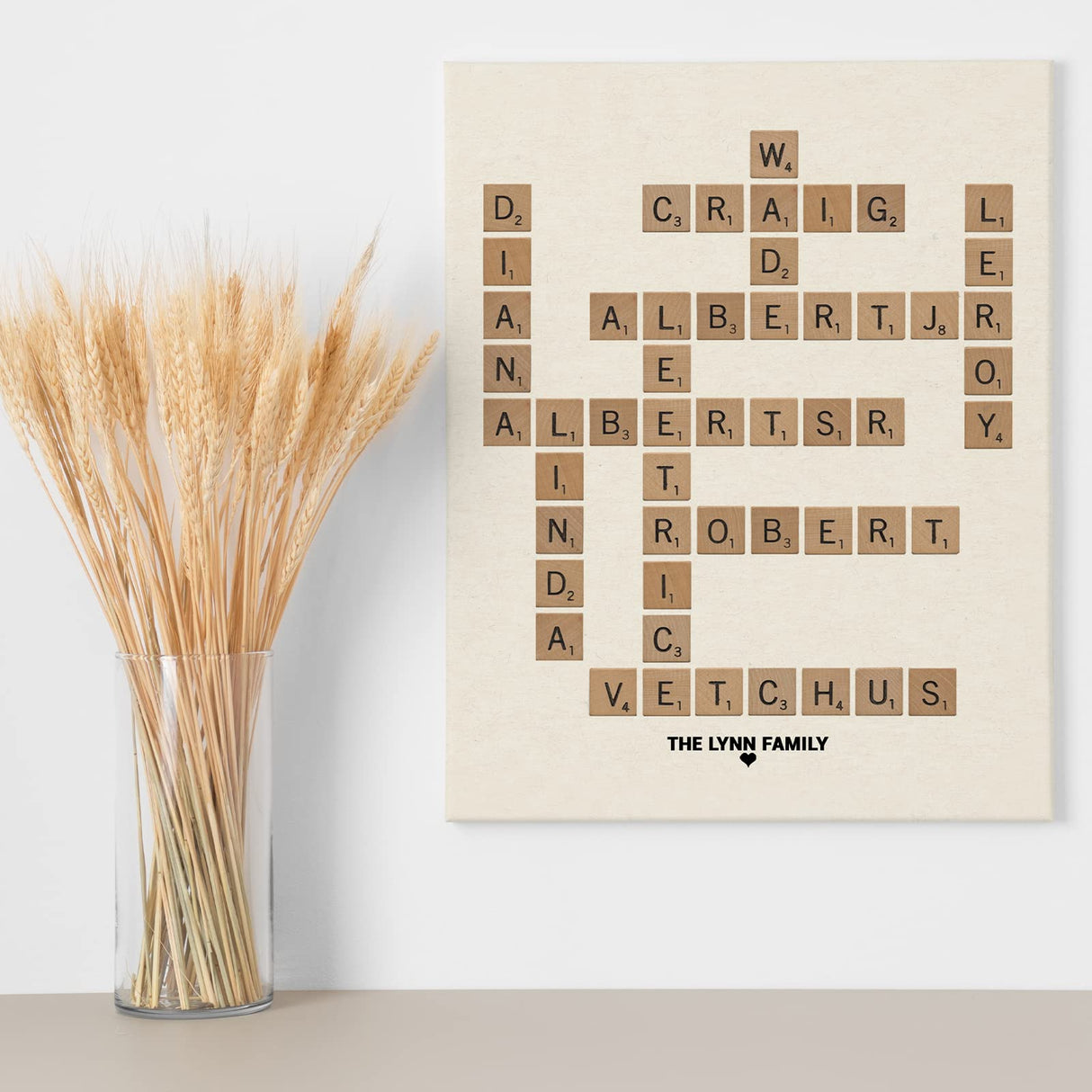 Personalized Family Scrabble Wooden Framed Canvas Wall Art, Customized Crossword Wall Art - Scrabble Letters for Wall Decor, Living Room Decor ENQU