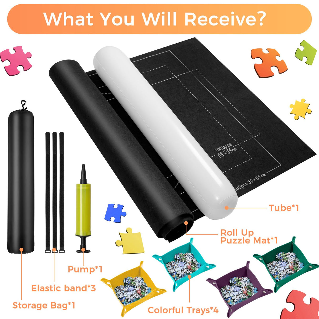 Jigsaw Puzzle Mat Roll Up - Portable Puzzles Saver Pad Up to 1500 Pieces, Full Accessories Puzzle Keeper with 4 Sorting Trays, Storage Bag, Easy Transport & Storage Puzzles Board Soekely