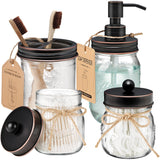 Amolliar Mason Jar Bathroom Accessories Set 4 Pcs -Lotion Soap Dispenser & 2 Qtip Holders & Toothbrush Holder - Rustic Farmhouse Decor, Bathroom Home Decor, Perfect Decorating Idea (Oil Rubbed Bronze) Amolliar