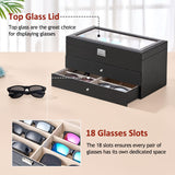 habgp Sunglasses Organizer with 18 Slots, 3-Layer Multiple Eyeglasses Eyewear Storage Glasses Holder Leather Box Display Case for Women Men - Black habgp