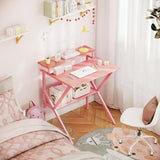 ODK Small Desk, 27.5 Inch Small Computer Desk for Small Spaces, Compact Desk with Storage, Tiny Desk Study Desk with Monitor Stand for Home Office, Pink ODK