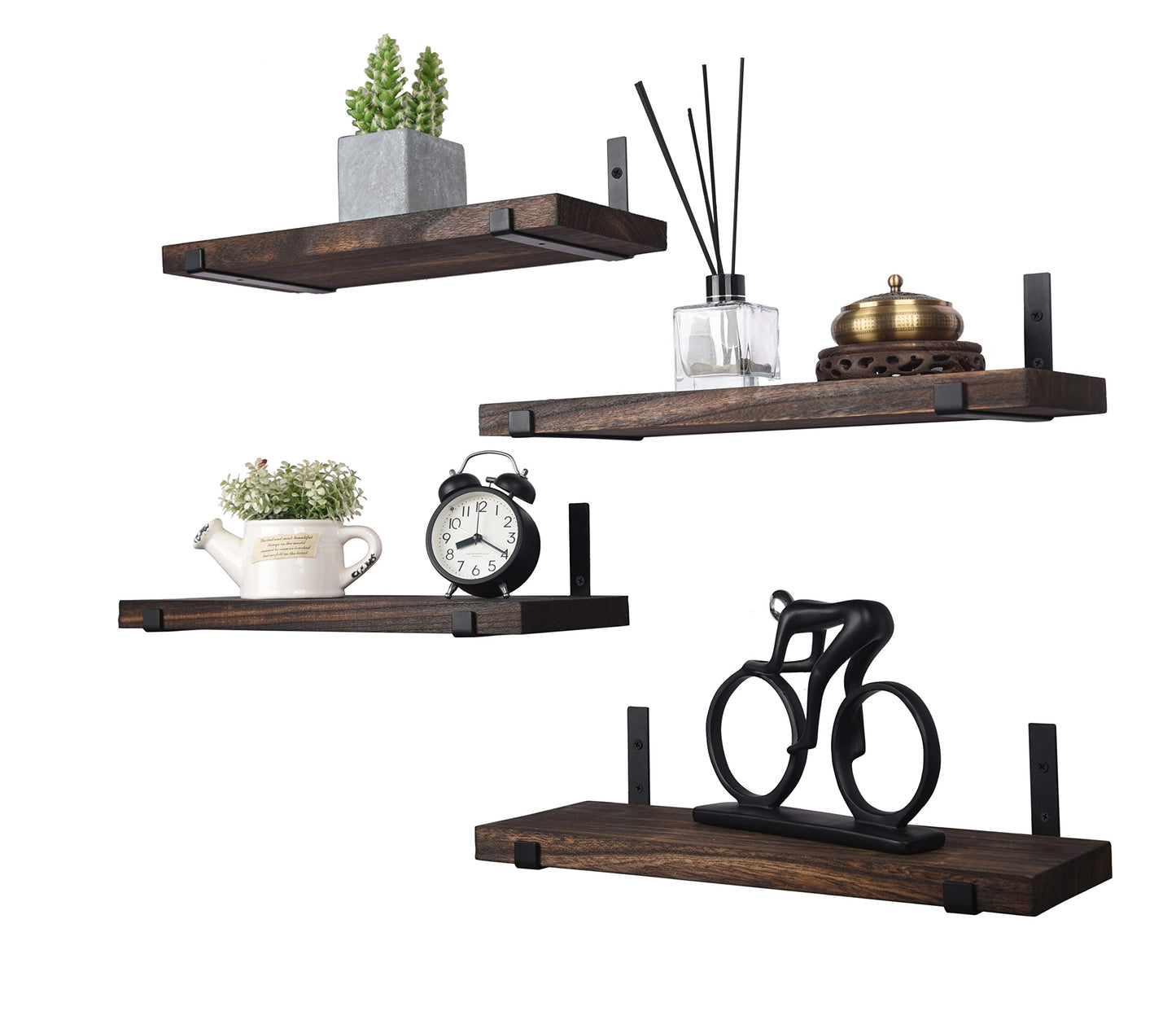 HXSWY Rustic Wood Floating Shelves for Wall Farmhouse Wooden Wall Shelf for Bathroom Kitchen Bedroom Living Room Set of 4 Dark Brown - WoodArtSupply