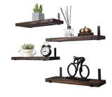 HXSWY Rustic Wood Floating Shelves for Wall Farmhouse Wooden Wall Shelf for Bathroom Kitchen Bedroom Living Room Set of 4 Dark Brown HXSWY