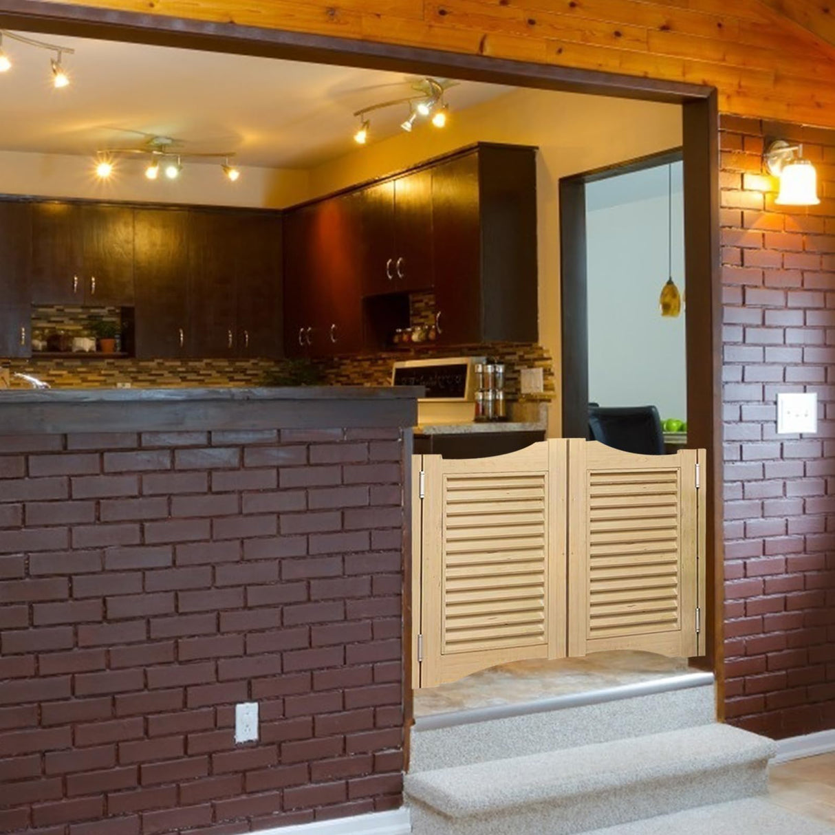 Louvered Café Interior Swing Solid Wood Door, Home Decor Pine Saloon Doors with Hinges Hardware, Entrance Partition for Hallway Kitchen Doorway Bar, Premade Varnish (Burlywood, 31.5x35.4in) Jueraori