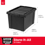 IRIS USA 20 Gallon Lockable Storage Bins with Lids, 6 Pack - Made in USA, Heavy Duty, Stackable Containers, Garage Organizing Bins Moving Tubs, Rugged Sturdy Equipment Utility Box - Black Iris Ohyama