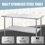 HALLY Stainless Steel Table for Prep & Work 30 x 60 Inches, NSF Commercial Heavy Duty Table with Undershelf and Galvanized Legs for Restaurant, Home and Hotel HALLY SINKS & TABLES H