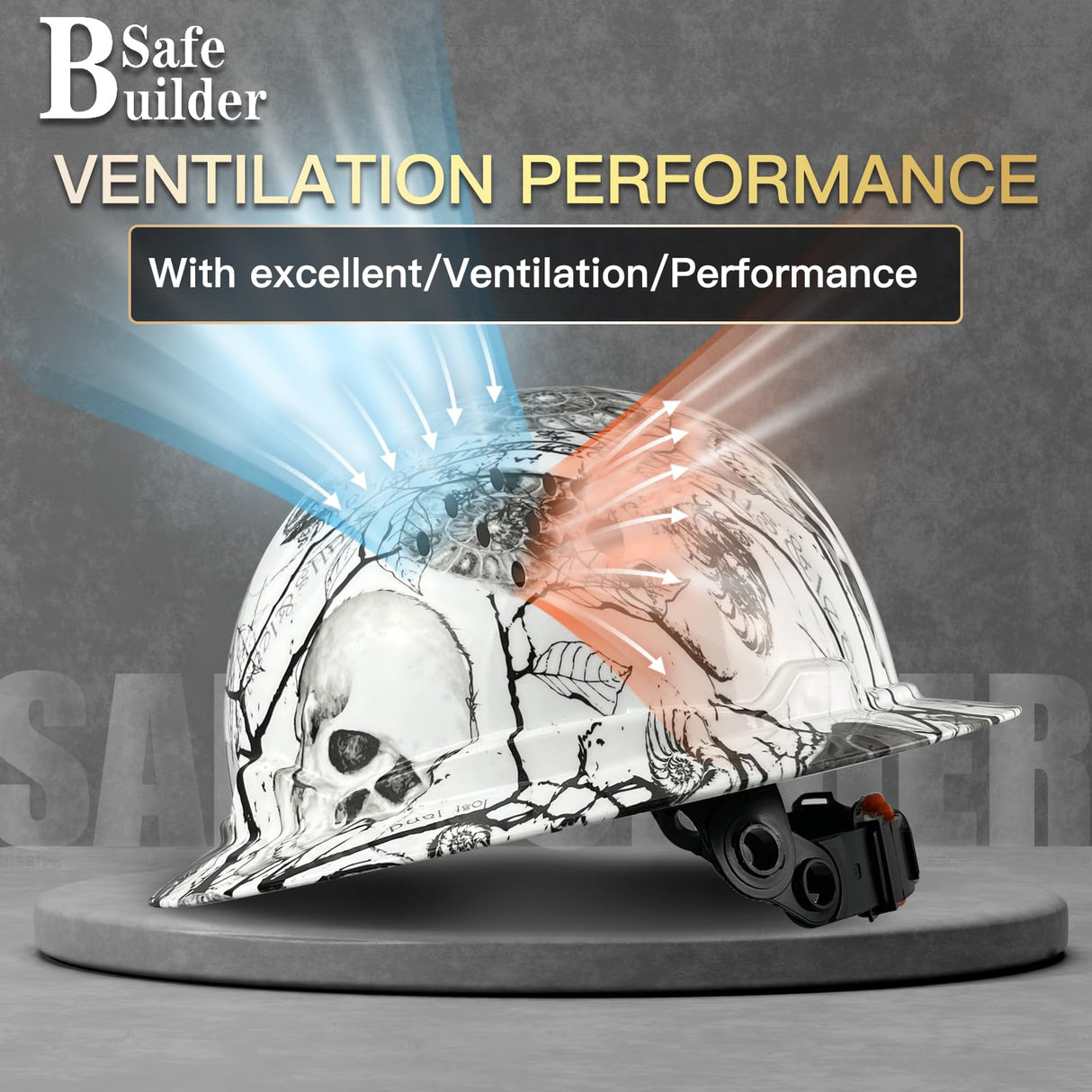 SAFEBUILDER SBD-G1C Construction Full Brim Safety Helmet HDPE Hard Hat Vented OSHA Approved Hardhats Sunshade Carbon Fiber Pattern Industrial Work Certified ANSI/ISEA Z89.1 (Shh Full Brim Hard Hat) SAFEBUILDER