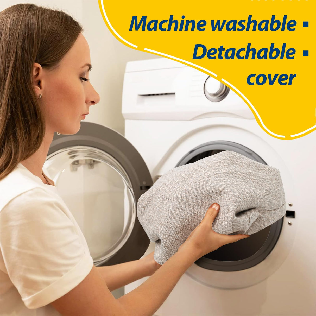 AAAAAcessories D-Shaped 2'' Thick Chair Cushions, Removable, Machine Washable Cover and Ties, Chair Pads for Indoor Dining Room and Kitchen Chairs, 17'' x 16'', Set of 4, Beige AAAAAcessories