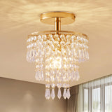 Modern Mini Crystal Chandelier, 3-Tier Raindrops Design Small Chandelier Light Fixture, Flush Mount Ceiling Light Fixture for Bedroom, Hallway, Living Room - E26 Base, Chandelier for Bedroom (Gold) Cyaruy