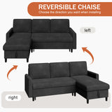 Vongrasig Pull Out Couch, Convertible Sleeper Sofa Bed with Storage, L-Shaped Sofa Bed with Storage Chaise Linen Fabric for Living Room, Apartment, Small Space, Black Vongrasig