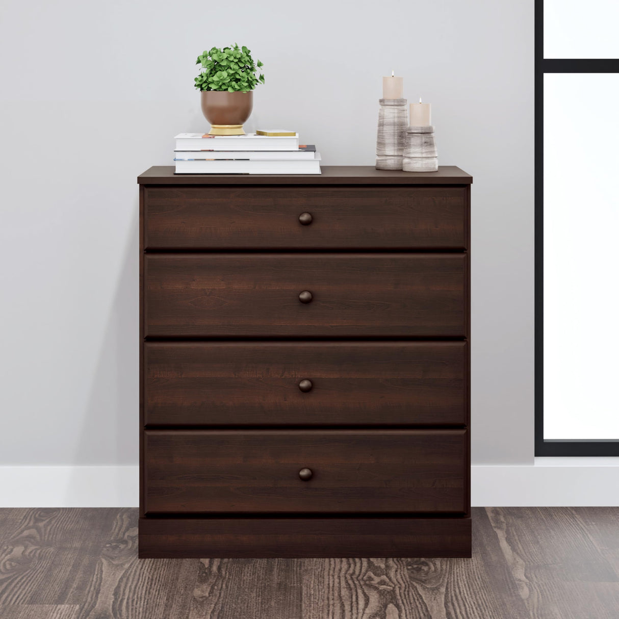 Prepac Astrid Simplistic 4-Drawer Dresser for Bedroom, Functional Bedroom Dresser Chest of Drawers 18.25" D x 30" W x 34" H, Espresso, EDBR-0401-1 Prepac