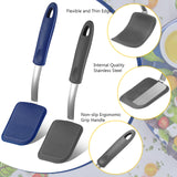 Yetene Silicone Cookie Spatula Turner 2 Pack Mini Brownie Spatula Flexible Kitchen Small Silicone Spatulas for Nonstick Cookware Heat Resistant No Scratch Flipper for Egg Pancake (Gray, Blue) Yetene