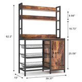 NAIYUFA Kitchen Bakers Rack with Baskets and Door,Industrial Microwave Oven Stand,Utility Storage Shelf,Free Standing Kitchen Utility Cart Storage Shelf Organizer with Hooks NAIYUFA