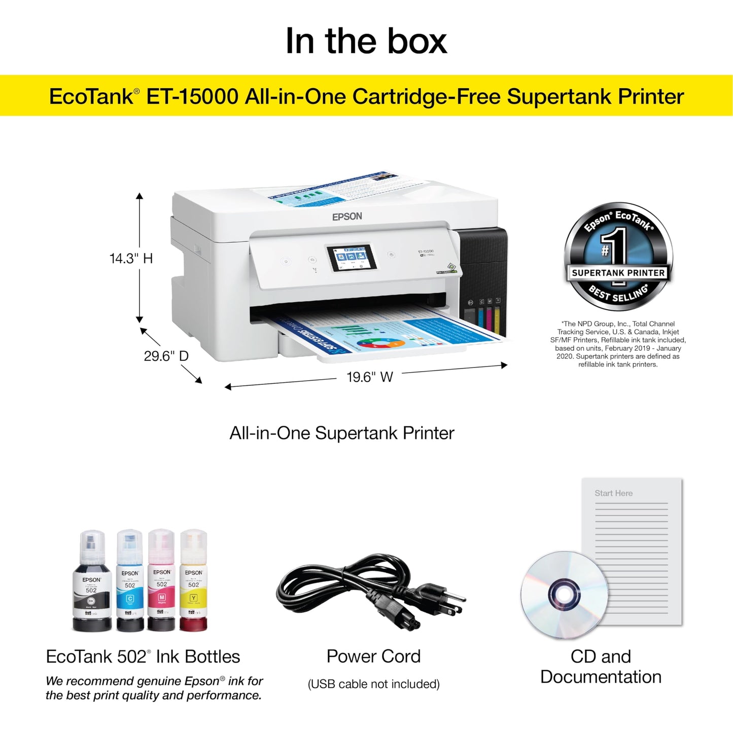 Epson EcoTank ET-15000 Wireless Color All-in-One Supertank Printer with Scanner, Copier, Fax, Ethernet and Printing up to 13 x 19 Inches, White