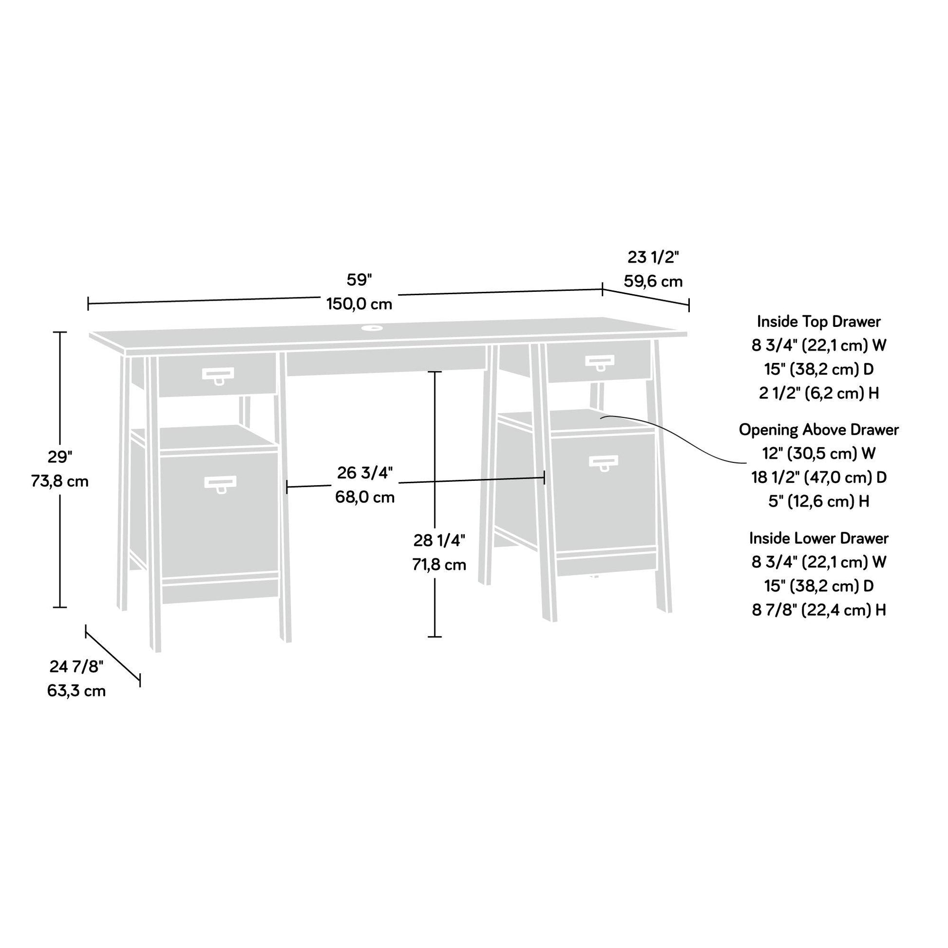 Sauder Trestle Executive Trestle Desk, Chalked Chestnut finish - WoodArtSupply