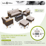 Sophia & William Patio Furniture Set with Fire Pit Table, Large Outdoor Wicker Rattan Sectional Sofa 8 Piece Patio Conversation Set for Deck, Backyard, Porch, Outside(56-Inch Fire Pit,Beige) Sophia & William