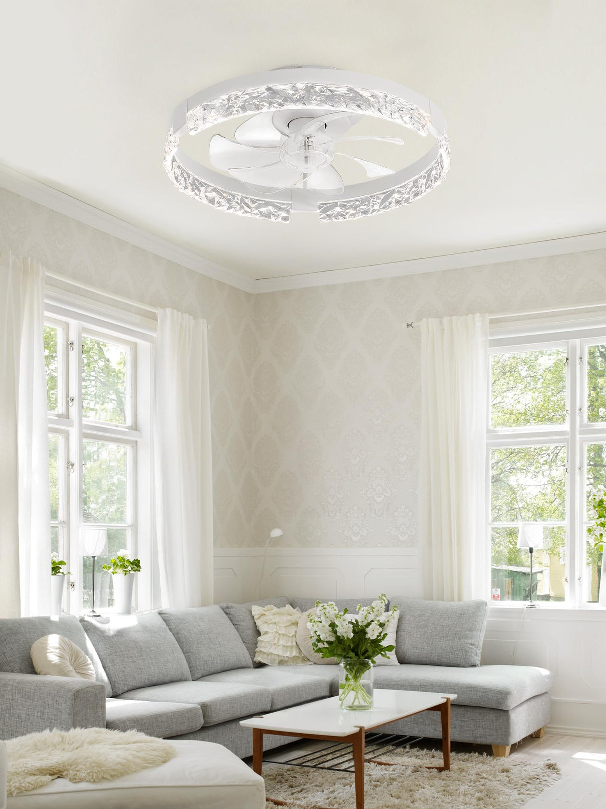 ZMISHIBO Ceiling Fans with Lights and Remote, 18 Inch Flush Mount Fan Light, 6 Speeds, 3CCT, Dimmable, Low Profile Ceiling Fan, Modern Ceiling Fan with Light for Bedroom and Living Room, White ZMISHIBO