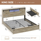 Hasuit Rustic Oak Farmhouse King Bed Frame with LED Lights, Charging Station, and Storage Drawers Hasuit