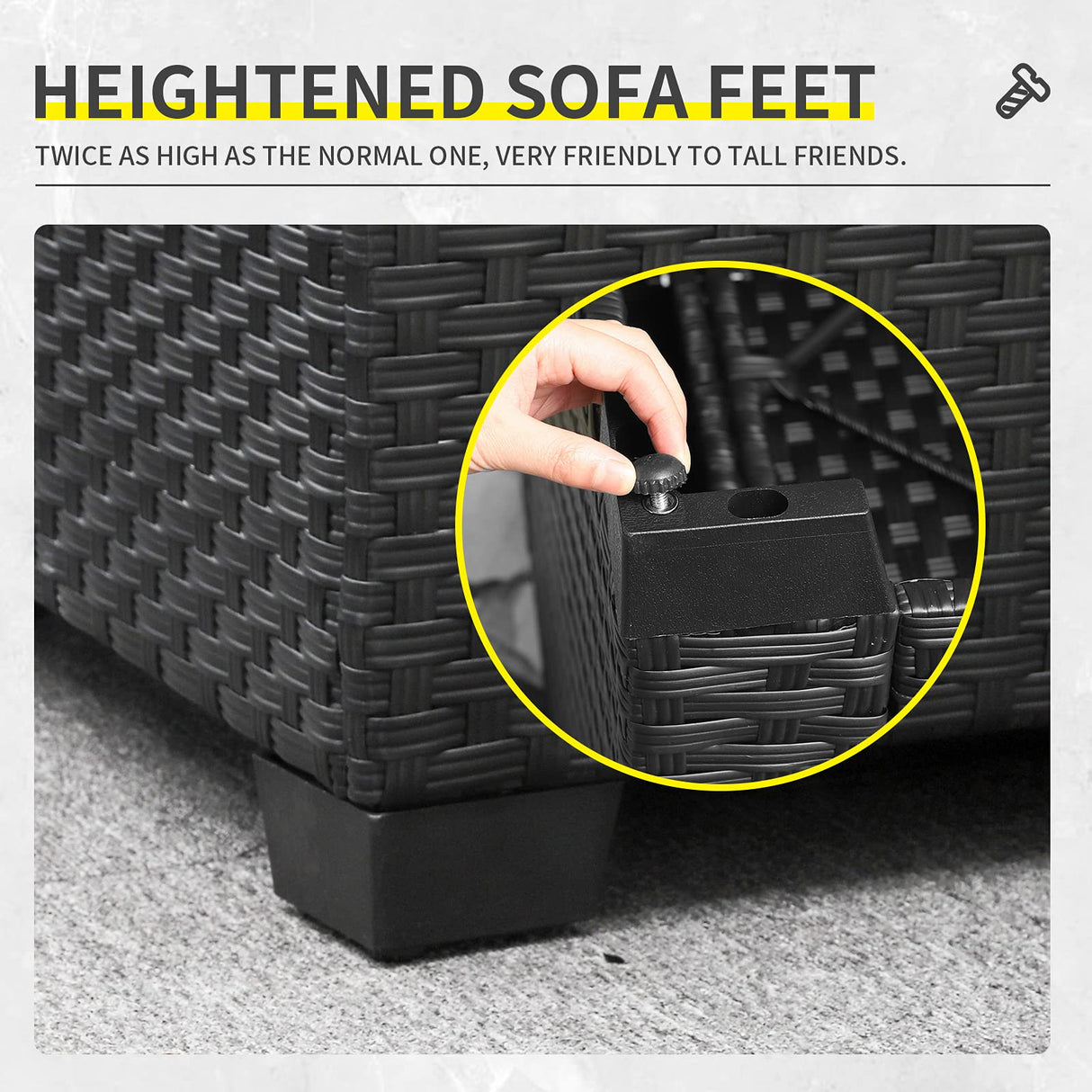 Lviden 7 Pieces Outdoor PE Wicker Furniture Set Patio Rattan Sectional conversation sofa set with Khaki Cushions and Glass Top Table Lviden