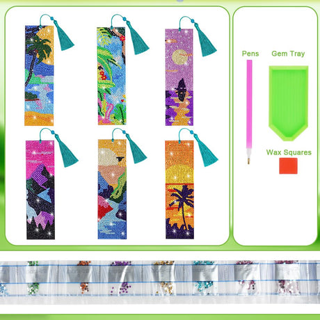 6 Pieces Diamond Art Painting Bookmarks Bohemian Diamond Art Bookmarks for Book Lovers DIY 5D Diamond Bookmark for Home Office School Class Project AUAUY