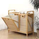 Double Tilt Out Laundry Hamper with 2 Removable Liner Bags,Bamboo Laundry Cabinet,Laundry Basket Organizer,Laundry Hamper Cabinet for Clothes Towels Toys(31.8 * 11.8 * 28.3in) Tianxrxy
