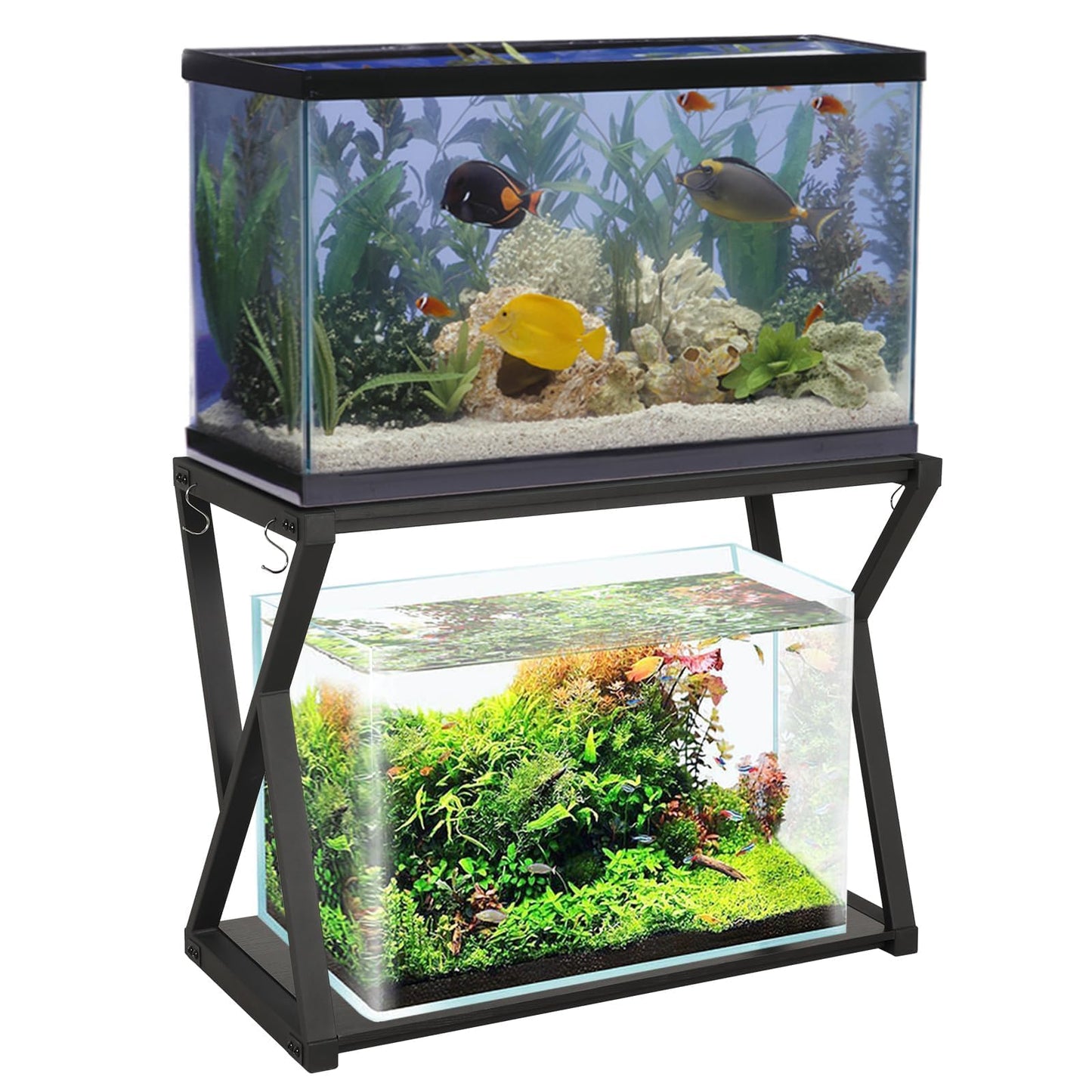 SMONTER Fish Tank Stand 40 Gallon Aquarium Stand, Metal Heavy Duty 20 Gallon Turtle Tank Shelf, Reptile Tank Stand with Hooks, L36.6*W18.5*H28, Black Oak Grain (Stand Only)