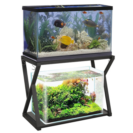 SMONTER Fish Tank Stand 40 Gallon Aquarium Stand, Metal Heavy Duty 20 Gallon Turtle Tank Shelf, Reptile Tank Stand with Hooks, L36.6*W18.5*H28, Black Oak Grain (Stand Only) SMONTER