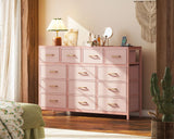 Casaottima Dresser for Bedroom with Charging Station, 55" Long Dresser with 13 Storage Drawers, Large Fabric Dressers Chests of Drawers with Shelves, Pink Casaottima