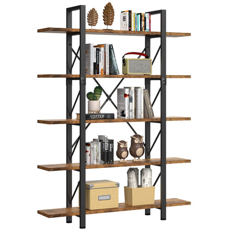 YITAHOME 5 Tier Bookcase, Artsy Modern Bookshelf, Book Rack, Storage Rack Shelves in Living Room/Home/Office, Books Holder Organizer for Books/Movies - Rustic Brown YITAHOME