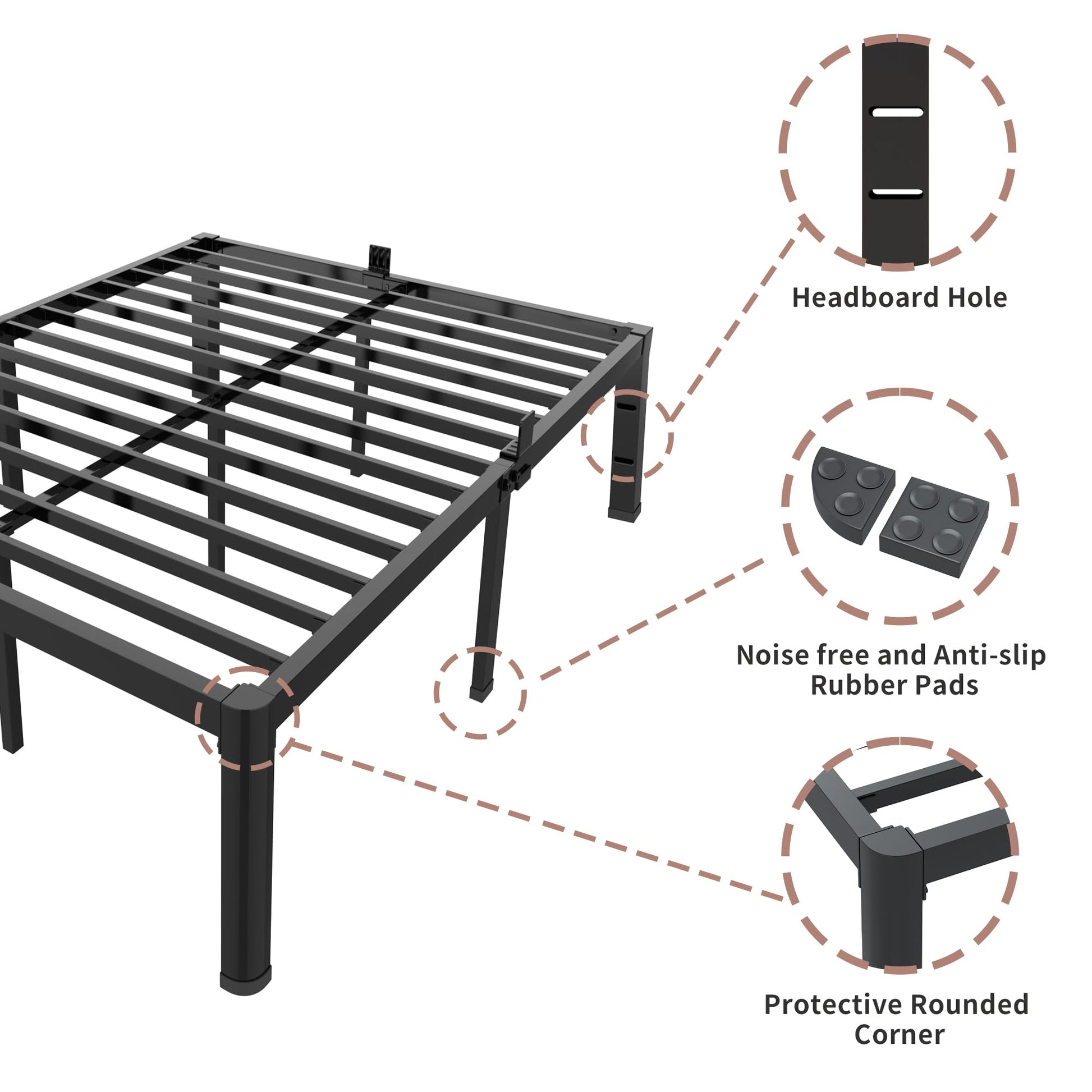 ROIL 14 Inch Heavy Duty Full Size Bed Frame with Headboard Compatibility and Underbed Storage - WoodArtSupply