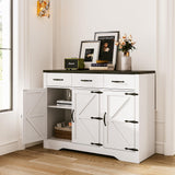 Maupvit 42.5" Farmhouse Buffet Cabinet with Storage, Coffee Bar Cabinet with 3 Drawers and 3 Barn Doors, Sideboard Cabinet, Wood Buffet Table Storage Cabinet for Kitchen, Dining Room,Living Room,White Maupvit