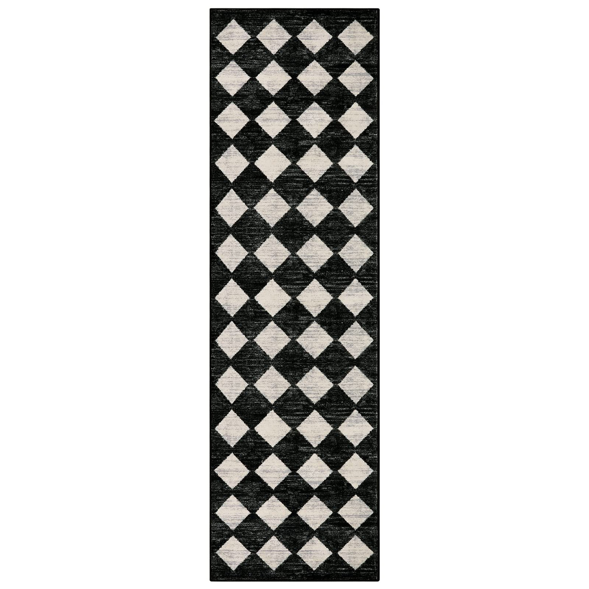 Lahome Moroccan Trellis Runner Rug - 2x8 Black Hallway Runner Rug with Rubber Backing, Checkered Kitchen Non Skid Carpet Runner Washable Indoor Mat for Camper Entryway Bathroom Hardwood Floor Lahome
