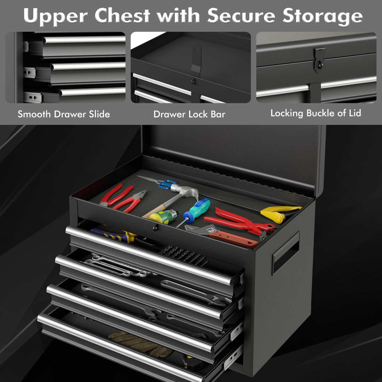 Goplus Rolling Tool Chest, 5 Drawers Tool Storage Cabinet with Universal Lockable Wheels, Detachable Top Toolbox, Lock Bar, Protective Liner, Heavy Duty Metal Tool Cart, Tool Box for Workshop Garage Goplus