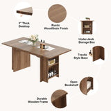 GarveeHome 63 Inch Farmhouse Dining Table with 4 Storage Shelves, Seats 4-6, Rustic Wooden Rectangle Kitchen Table for Dining Room, Living Room, Eazy Assembly, Walnut GarveeHome