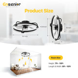 Ensenior 20'' Low Profile Ceiling Fans with Lights and Remote, Fandelier Ceiling Fan Flush Mount, APP Control, 6 Speed & 3000K-6500K Stepless Dimmable Small Ceiling Fan with Light for Bedroom - Black Ensenior