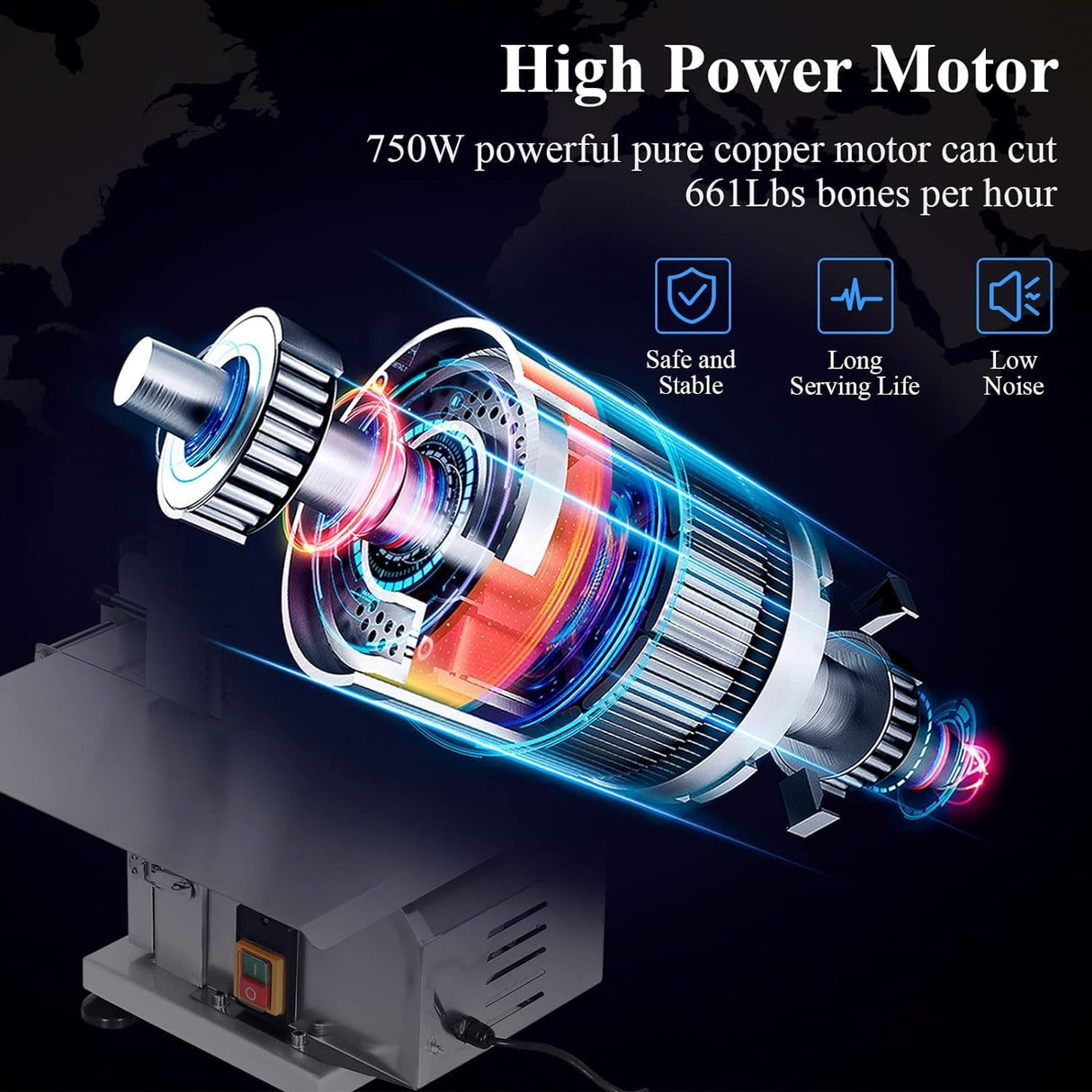 Electric Meat Bone Saw 750W Band Saw Commercial Meat Saw for Butcher Cutting Frozen Meat into Slice Bandsaw Machine 0.8-4.3“ Chop Thickness Bone FADHOLE