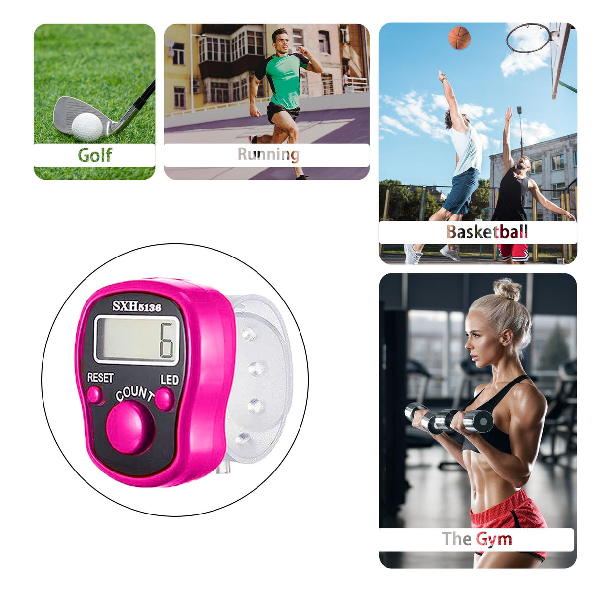 Stitch Counters 2 Pcs LED Digital Row Counter and Stitch Markers 50 Pcs Crochet Stitch Markers for Knitting Sewing Stitching Weaving, Muslim Pray, Recording Sports Scoring, Lap Counting (Purple pink) TESEAS