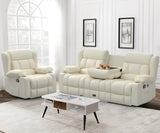Dresegmt Loveseat Recliner Sofa Set, Flip Middle Backrest Design PU Leather 3 Seater Reclining Sofa and Single Oversized Recliner Chair, Manual Couches for Living Room (Ivory, PU 3+1) Dresegmt