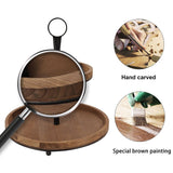 GENMOUS & CO. Farmhouse Tiered Tray Decor with Distressed Wood Bead Garland, Decorative 2 Tiered Serving Tray with Metal Handle for Rustic Home Décor GENMOUS & CO.