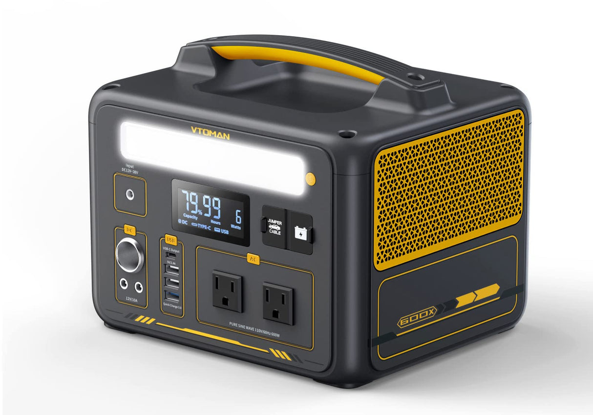 VTOMAN 600W Portable Power Station, LFP Battery Powered Generator with 2x 600W AC Outlets (Surge 1200W), 4x USB ports, 3x DC Output for Outdoor Camping, Vehicle Emergency, Electric Backup VTOMAN