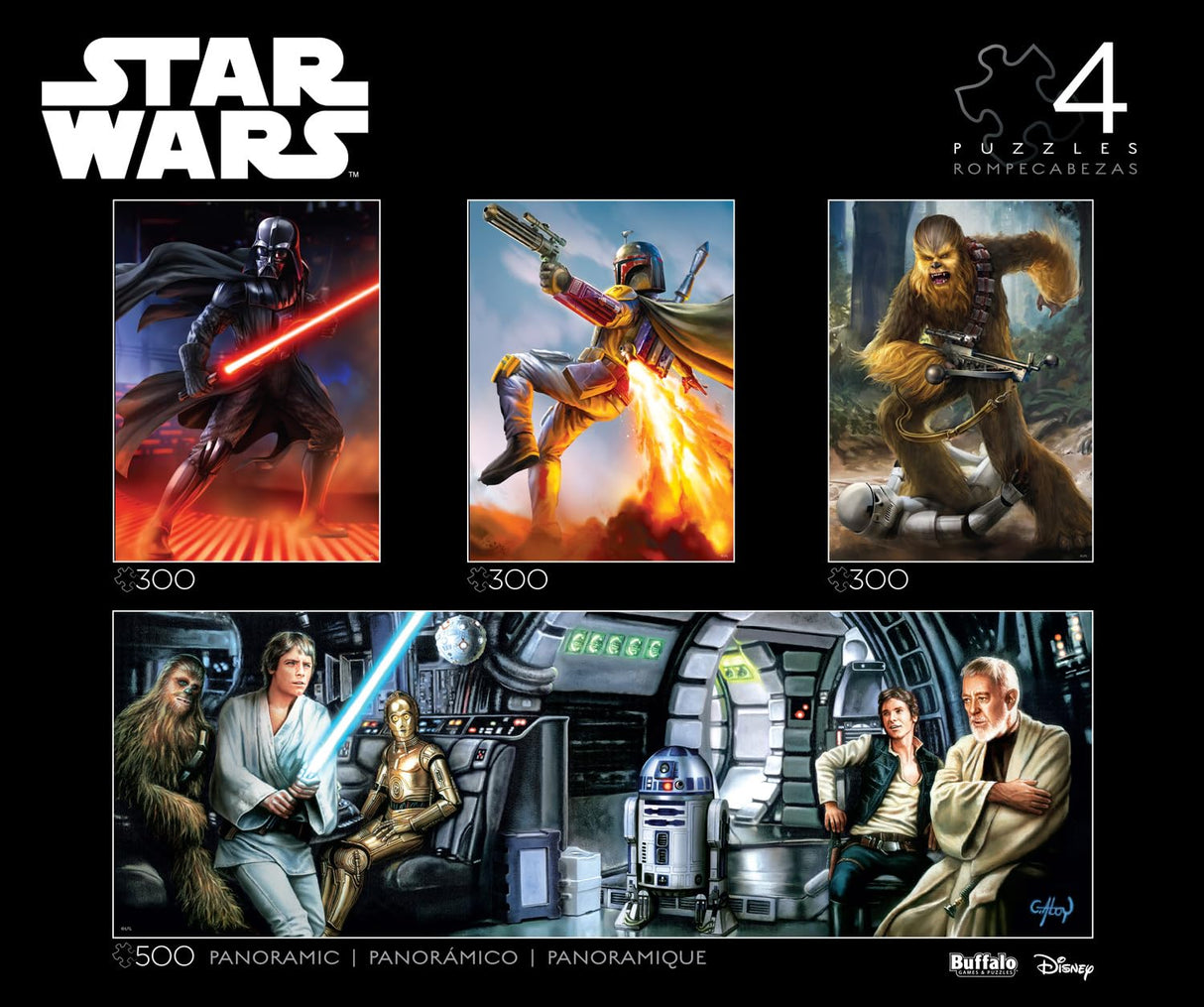 Buffalo Games - Star Wars - 4 x 1 Multipack - Classic Multipack #2 - Multi Piece Jigsaw Puzzle for Adults -Challenging Puzzle Perfect for Game Nights - Finished Size Varies Buffalo Games