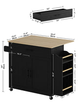 Rolling Kitchen Island with Drop Leaf, Storage Cabinet, and Charging Station - Black by IRONCK IRONCK