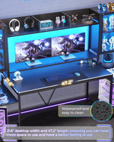 SEDETA Gaming Desk 74.8'' with LED Lights, Hutch and Storage Shelves, Computer Desk with Monitor Stand, Large PC Gamer Desk Workstation, Ergonomic Gaming Table for Bedroom, Living Room, Black SEDETA