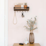 Mkono Key Holder for Wall 9.5" x 3.5" x 2.5" Small Rustic Wood Key Rack with 6 Hooks Decorative Display Keys Hanger Organizer for Entryway Living Room Bedroom Bathroom Office Home Decor Mkono