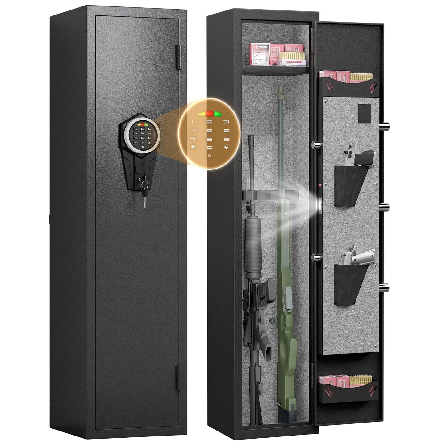 opentiny 2 Gun Safe for Rifles and Pistols Digital Keypad Large Long Gun Safe Rifle and Shotguns, Quick Access Gun Cabinets with LED Light, Gun Safe with Adjustable Gun Rack and Removable Shelf